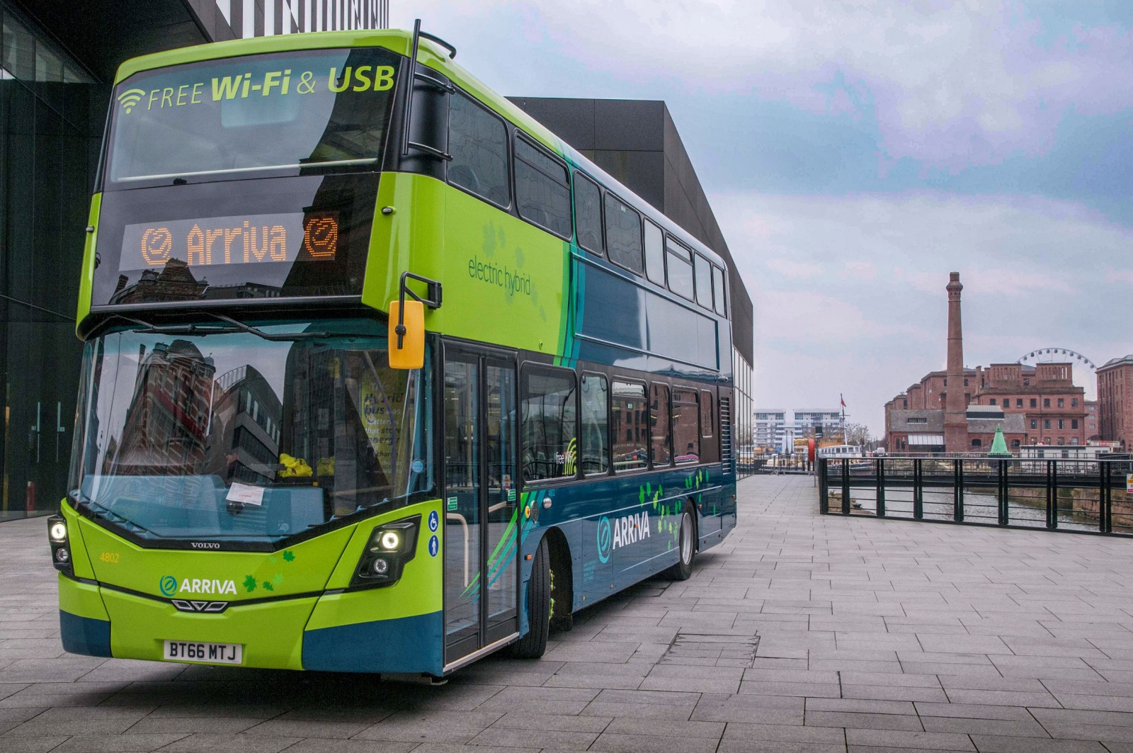 New Arriva Hybrid double decker buses announcement at Mann Island.