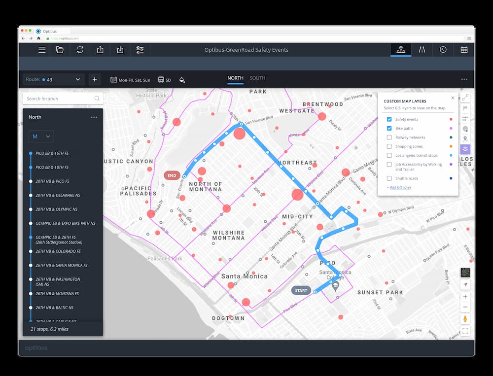 Optibus platform, maps